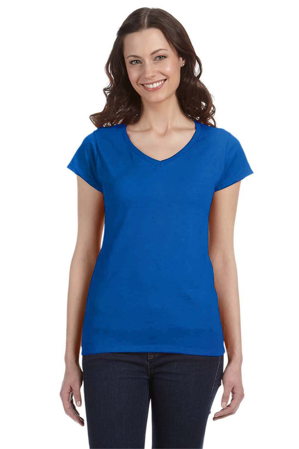 Gildan 64V00L/G64VL Womens Softstyle Short Sleeve V-Neck T-Shirt Royal Blue Model Front