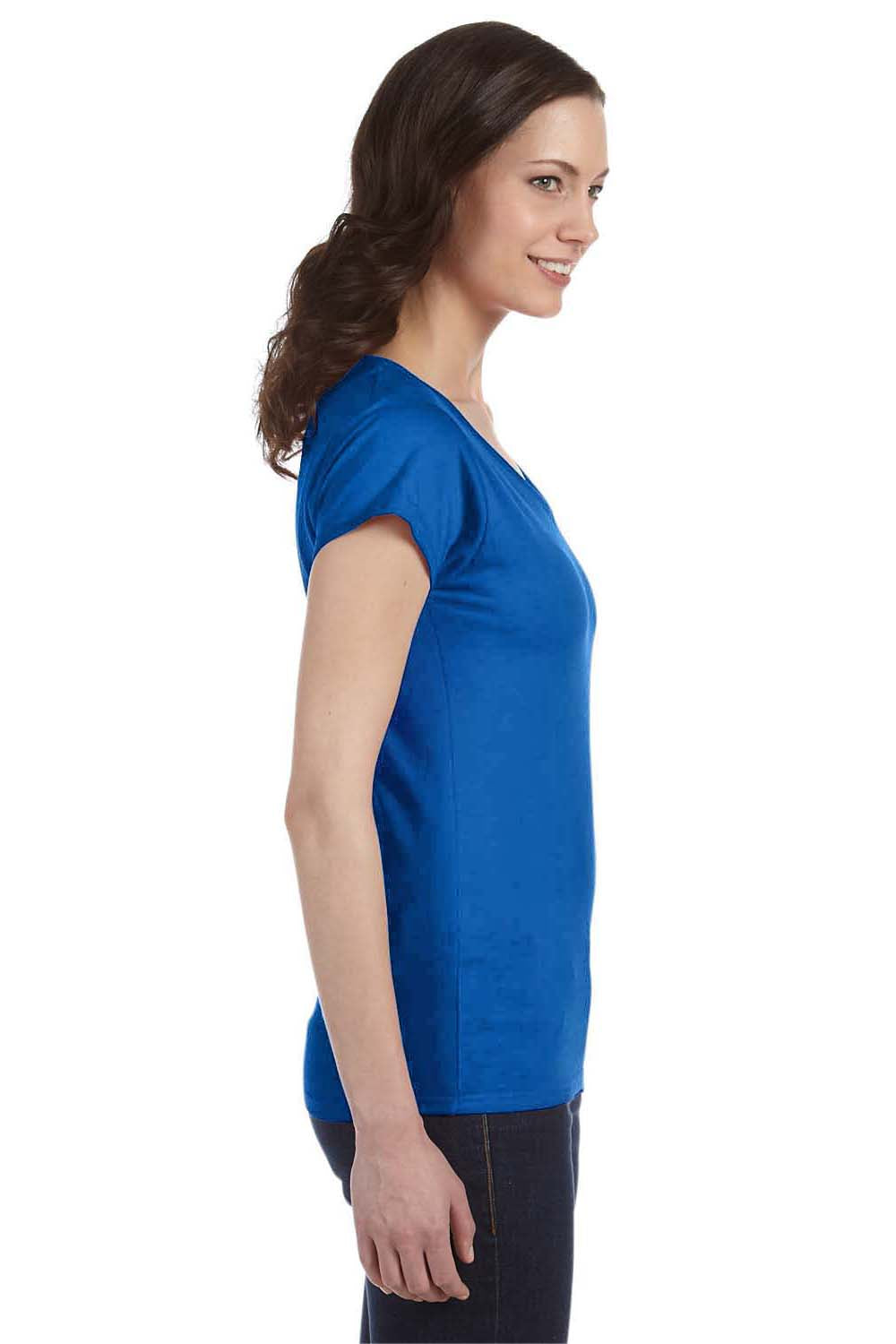 Gildan 64V00L/G64VL Womens Softstyle Short Sleeve V-Neck T-Shirt Royal Blue Model Side