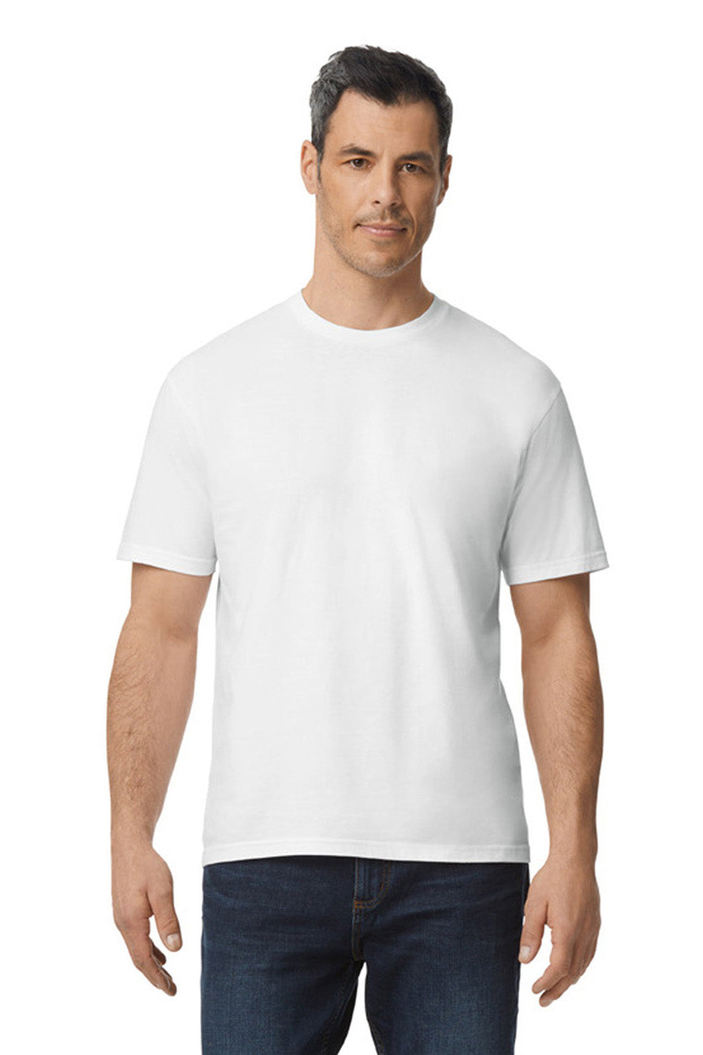 Gildan G650 Mens Softstyle Short Sleeve Crewneck T-Shirt White Model Front