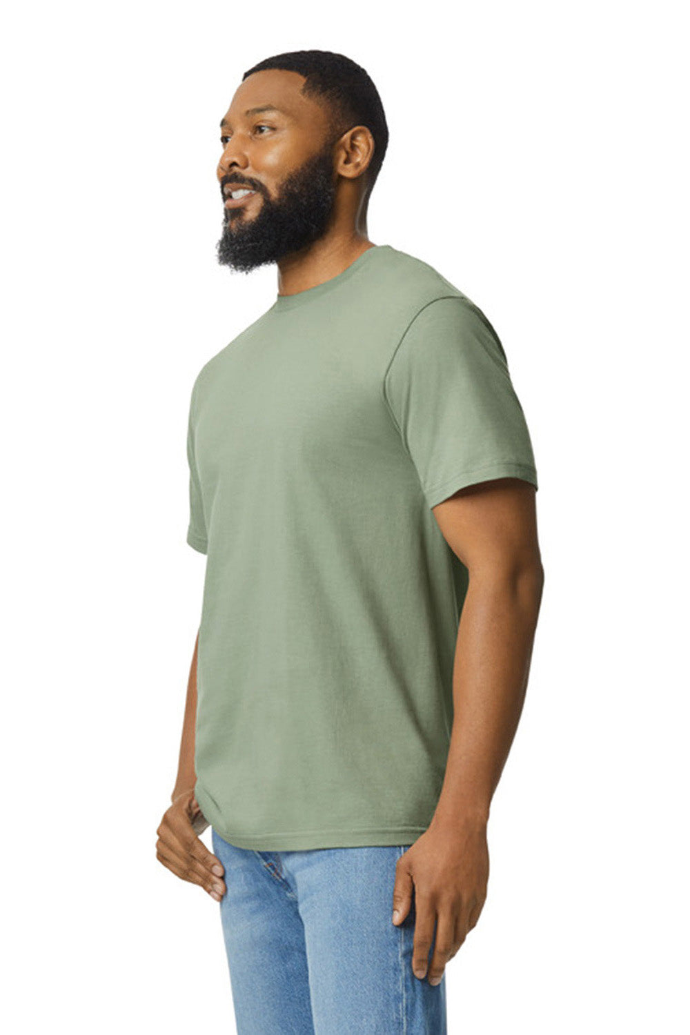 Gildan G650 Mens Softstyle Short Sleeve Crewneck T-Shirt Sage Green Model Side