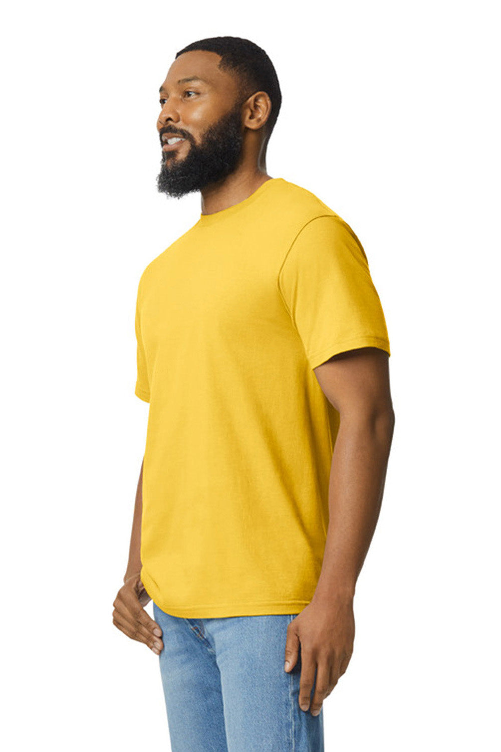 Gildan G650 Mens Softstyle Short Sleeve Crewneck T-Shirt Daisy Yellow Model Side