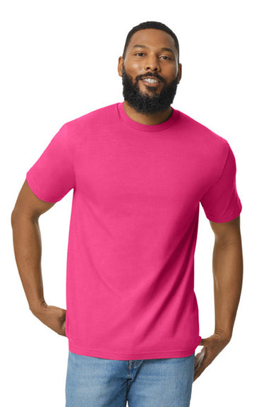 Gildan G650 Mens Softstyle Short Sleeve Crewneck T-Shirt Heliconia Pink Model Front