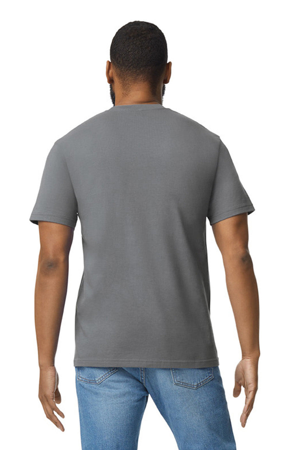 Gildan G650 Mens Softstyle Short Sleeve Crewneck T-Shirt Heather Graphite Grey Model Back