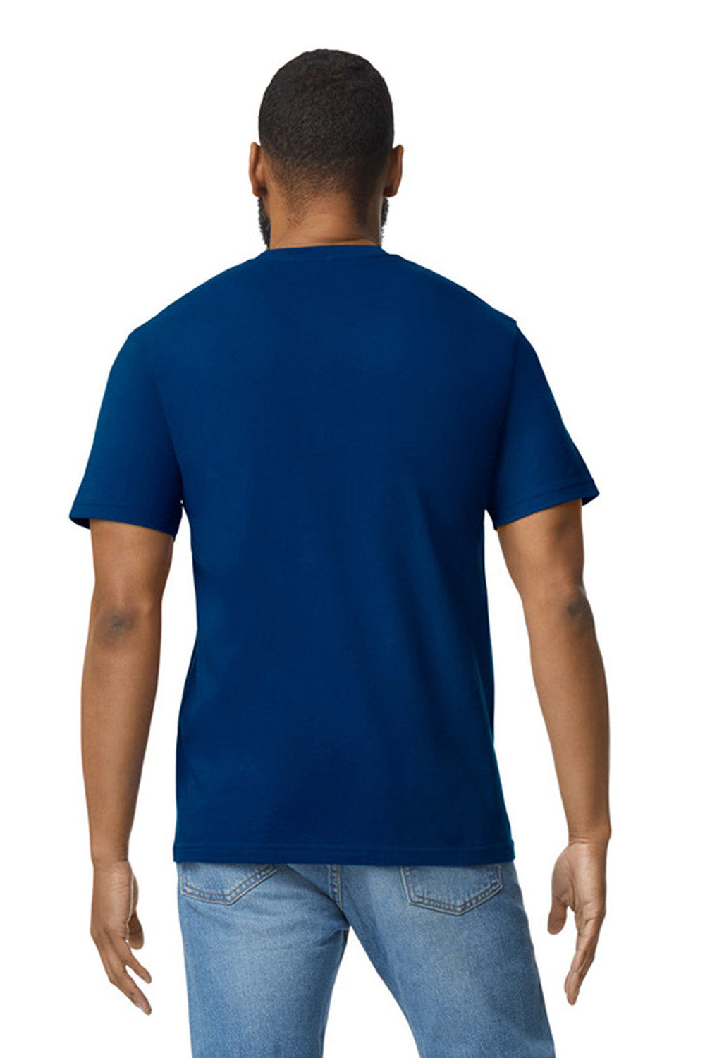 Gildan G650 Mens Softstyle Short Sleeve Crewneck T-Shirt Navy Blue Model Back