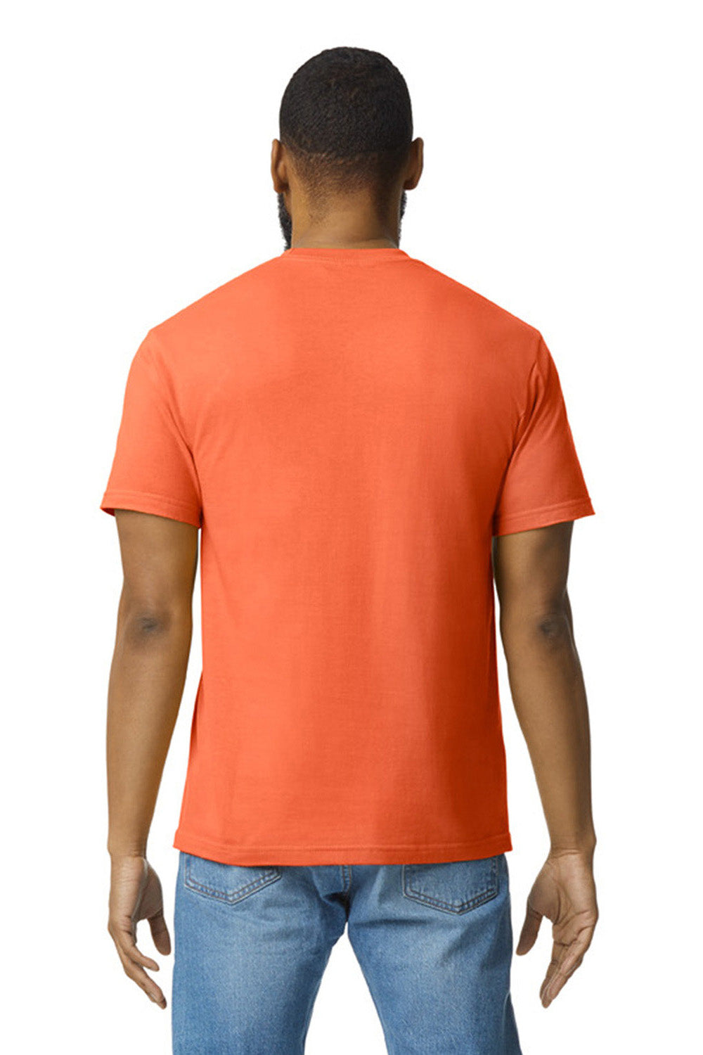 Gildan G650 Mens Softstyle Short Sleeve Crewneck T-Shirt Orange Model Back