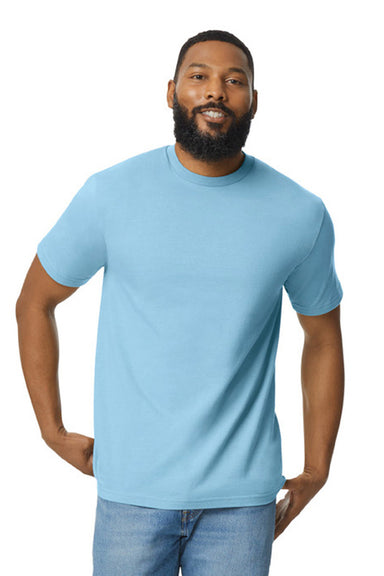 Gildan G650 Mens Softstyle Short Sleeve Crewneck T-Shirt Light Blue Model Front