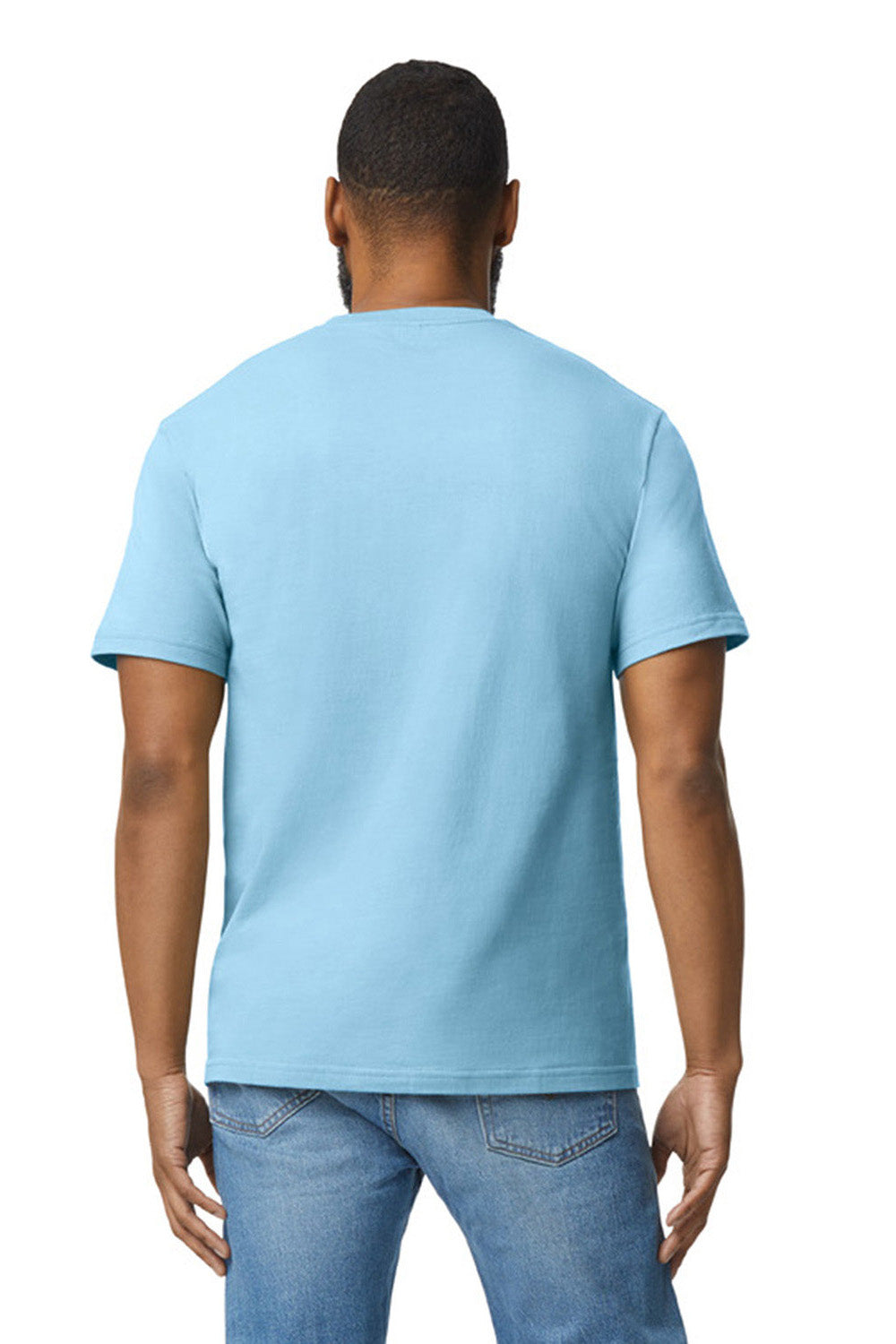 Gildan G650 Mens Softstyle Short Sleeve Crewneck T-Shirt Light Blue Model Back