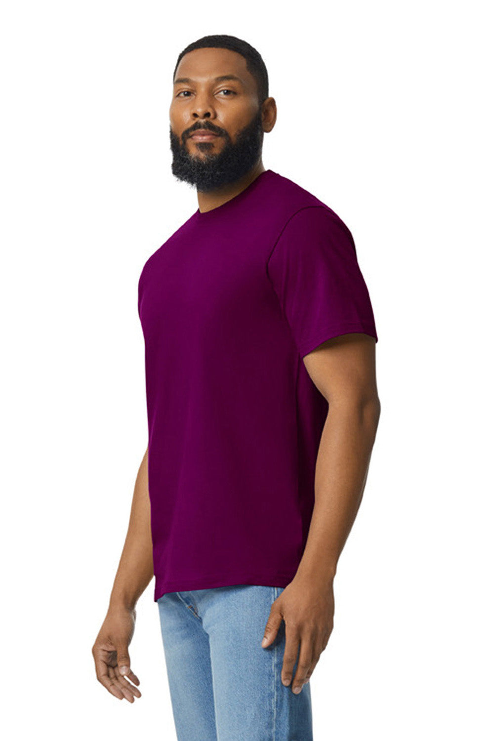 Gildan G650 Mens Softstyle Short Sleeve Crewneck T-Shirt Maroon Model Side