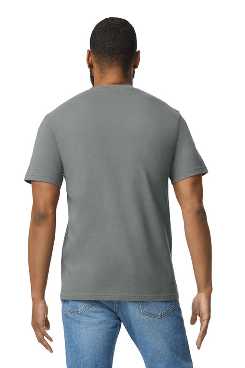 Gildan G650 Mens Softstyle Short Sleeve Crewneck T-Shirt Charcoal Grey Model Back