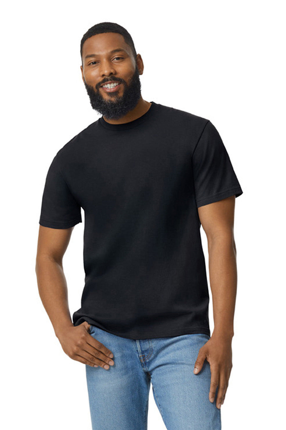 Gildan G650 Mens Softstyle Short Sleeve Crewneck T-Shirt Pitch Black Model Front