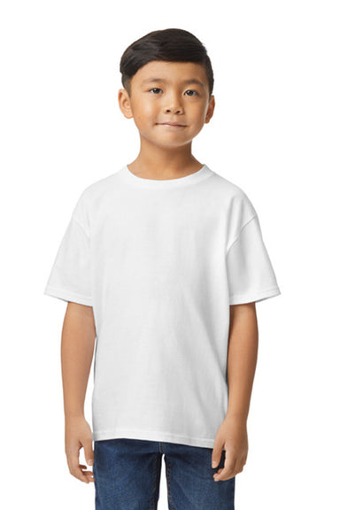 Gildan G650B Youth Softstyle Short Sleeve Crewneck T-Shirt White Model Front