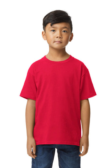 Gildan G650B Youth Softstyle Short Sleeve Crewneck T-Shirt Red Model Front