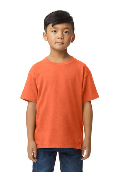 Gildan G650B Youth Softstyle Short Sleeve Crewneck T-Shirt Orange Model Front