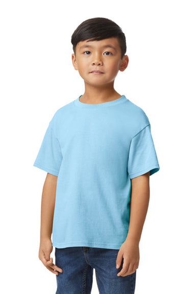 Gildan G650B Youth Softstyle Short Sleeve Crewneck T-Shirt Light Blue Model Front