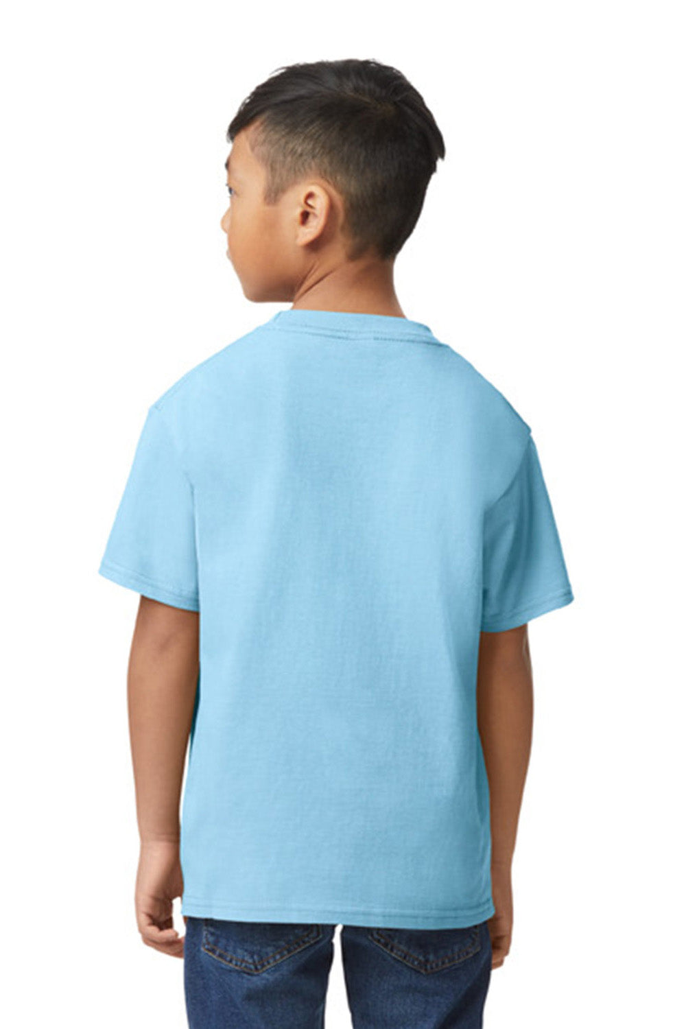 Gildan G650B Youth Softstyle Short Sleeve Crewneck T-Shirt Light Blue Model Back