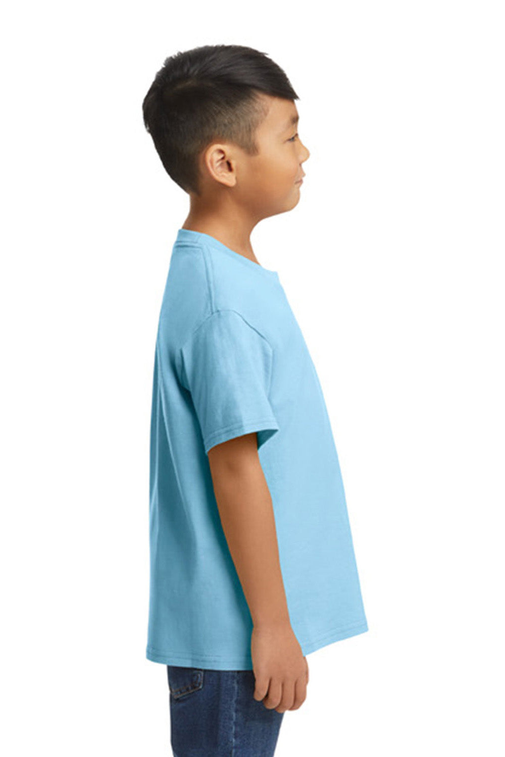 Gildan G650B Youth Softstyle Short Sleeve Crewneck T-Shirt Light Blue Model Side