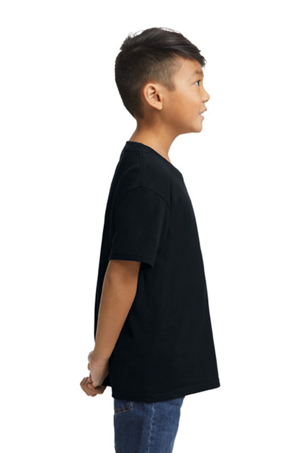 Gildan G650B Youth Softstyle Short Sleeve Crewneck T-Shirt Pitch Black Model Side