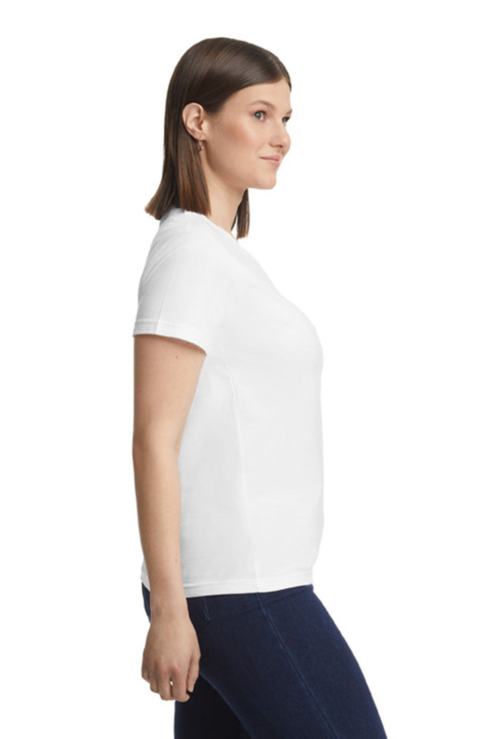 Gildan G650L Womens Softstyle Short Sleeve Crewneck T-Shirt White Model Side