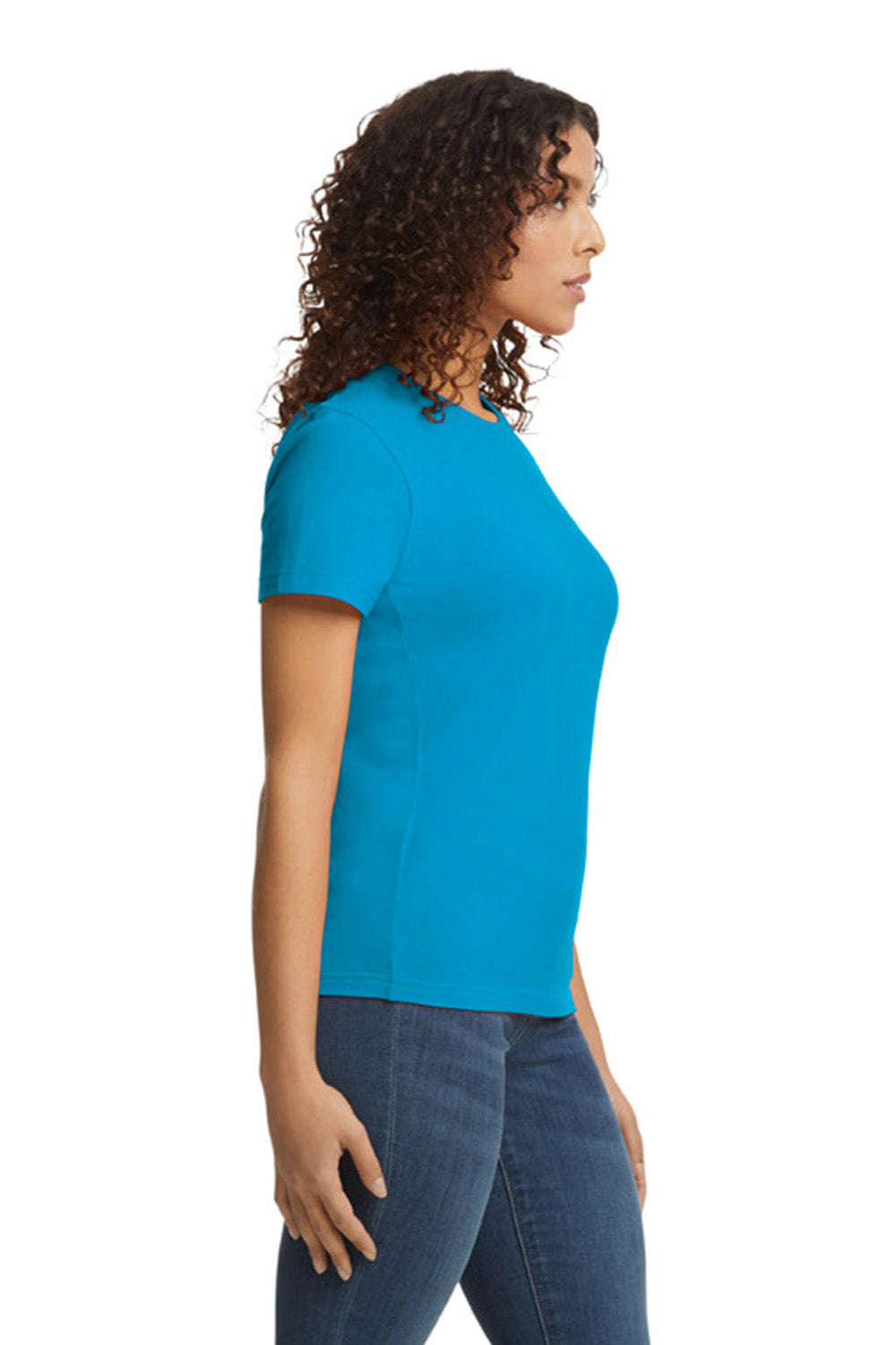 Gildan G650L Womens Softstyle Short Sleeve Crewneck T-Shirt Sapphire Blue Model Side