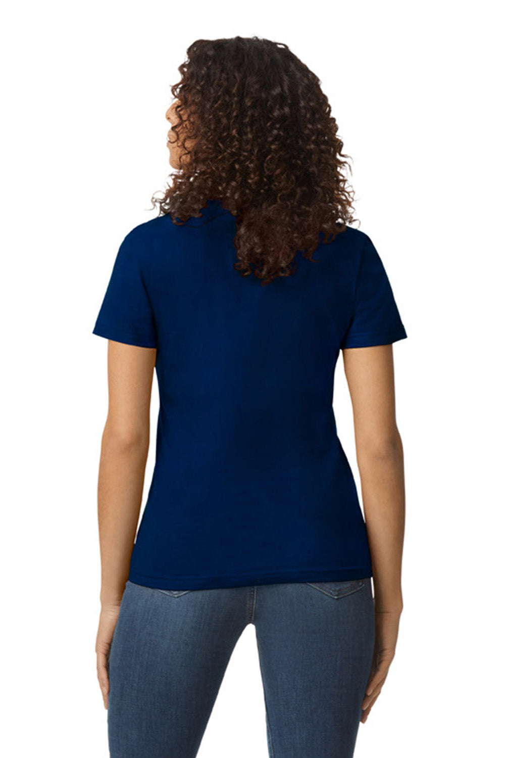 Gildan G650L Womens Softstyle Short Sleeve Crewneck T-Shirt Navy Blue Model Back