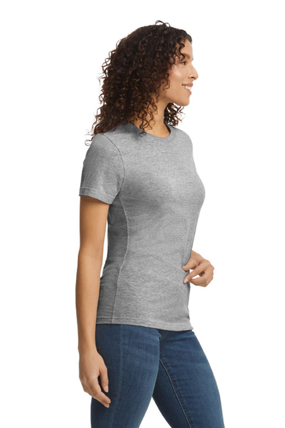 Gildan G650L Womens Softstyle Short Sleeve Crewneck T-Shirt Sport Grey Model Side