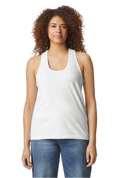 Gildan 67200L Womens Softstyle CVC Racerback Tank Top White Model Front