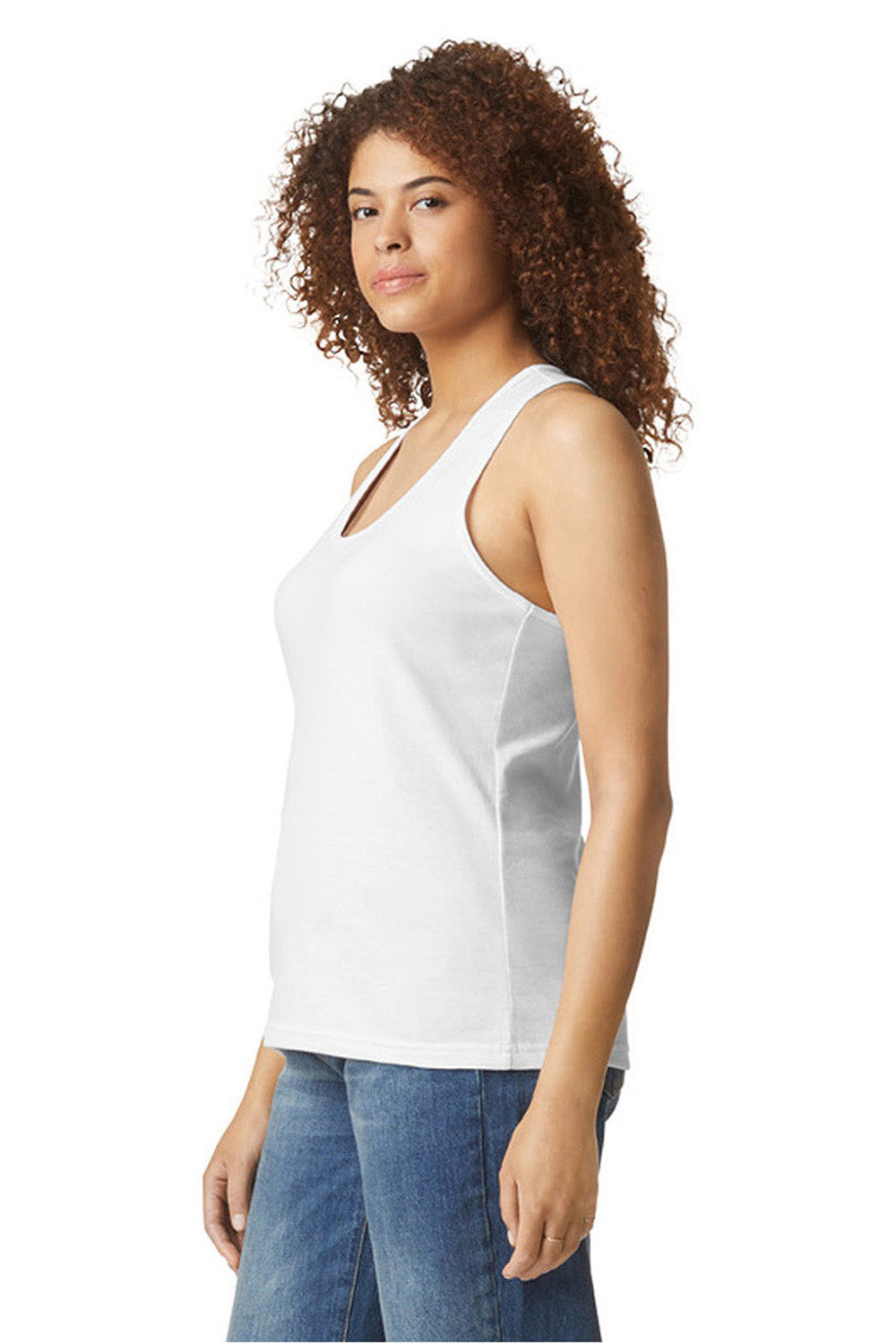 Gildan 67200L Womens Softstyle CVC Racerback Tank Top White Model Side