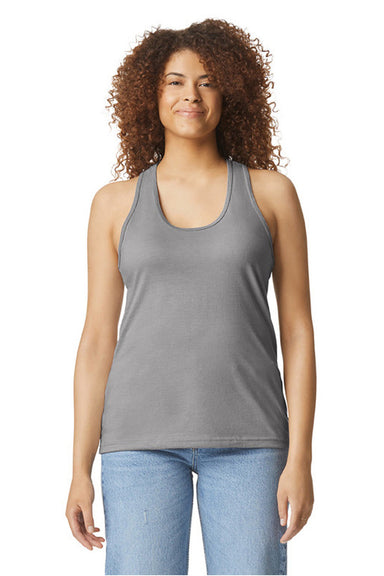 Gildan 67200L Womens Softstyle CVC Racerback Tank Top Cement Grey Model Front