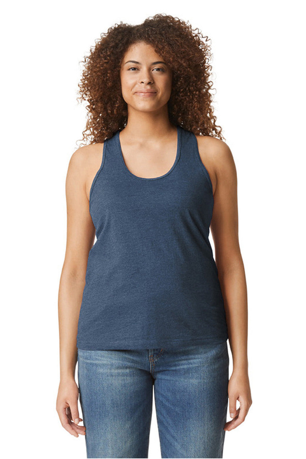 Gildan 67200L Womens Softstyle CVC Racerback Tank Top Navy Blue Mist Model Front