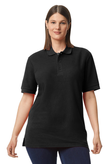 Gildan G858 Mens Double Pique Short Sleeve Polo Shirt Black Model Front