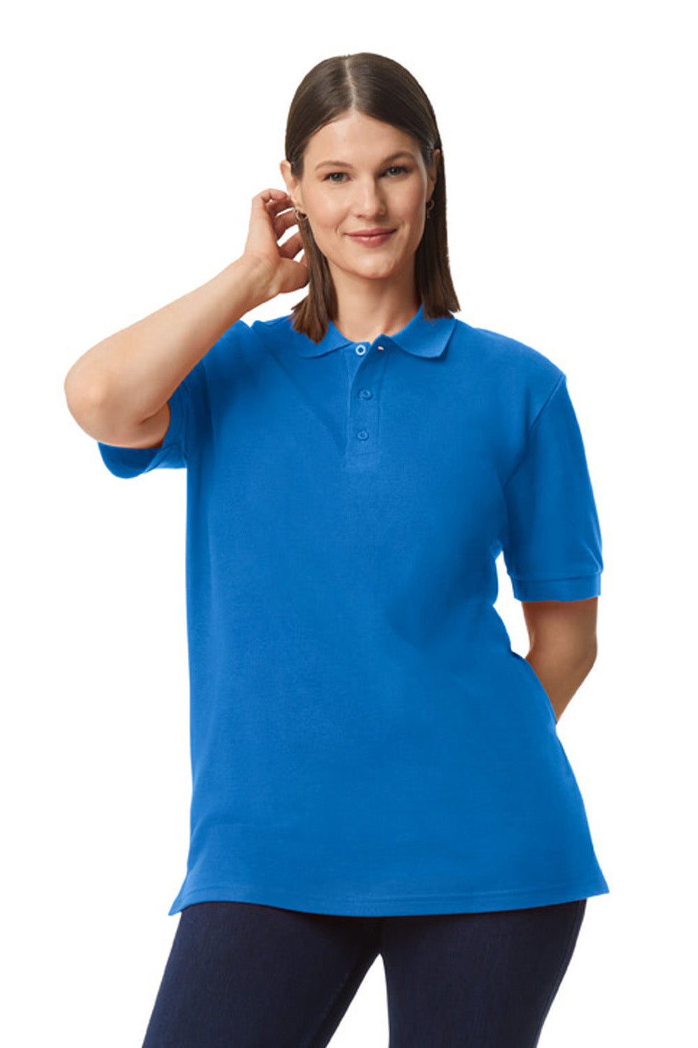 Gildan G858 Mens Double Pique Short Sleeve Polo Shirt Royal Blue Model Front