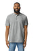 Gildan G858 Mens Double Pique Short Sleeve Polo Shirt Sport Grey Model Front