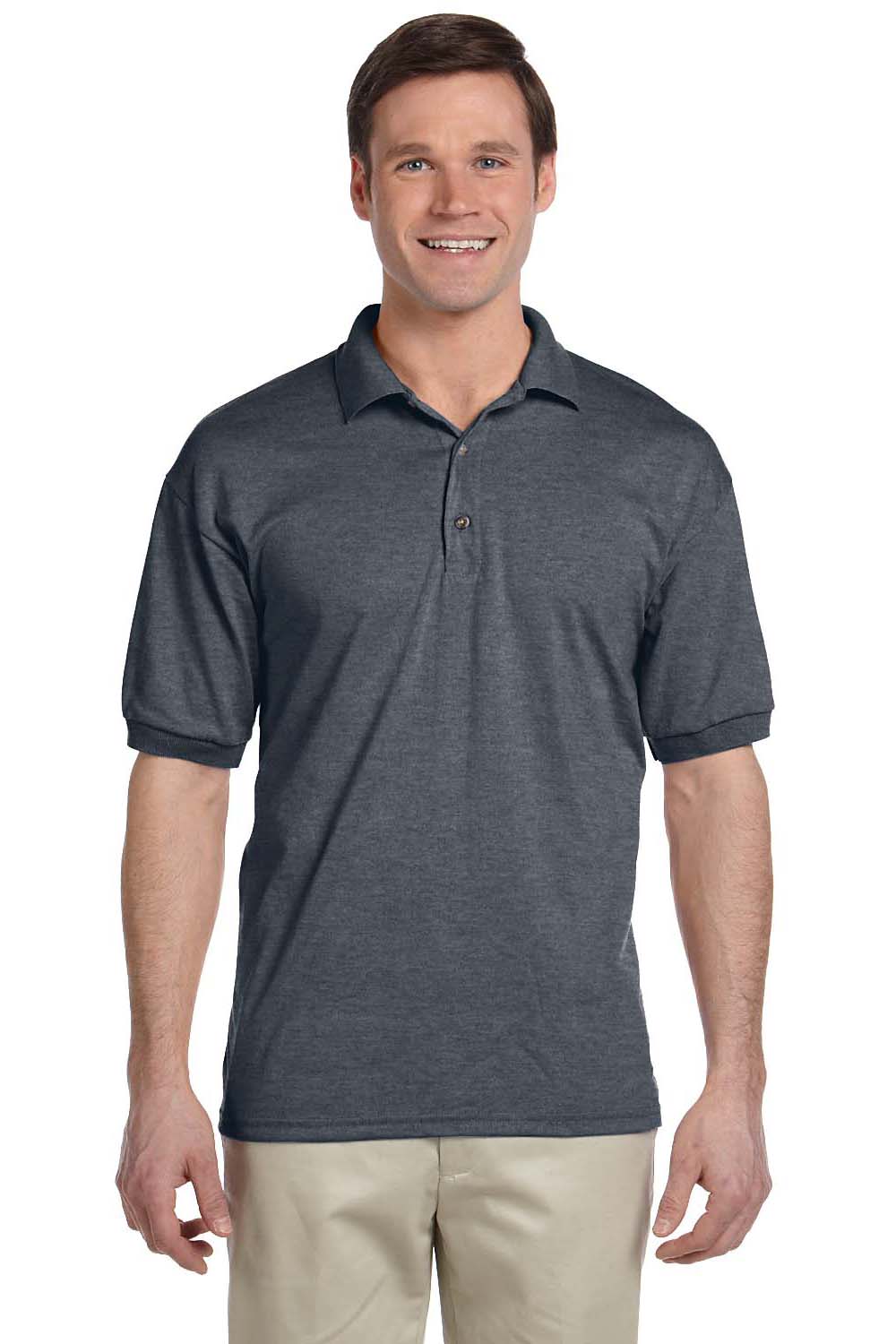 Gildan 8800/G880 Mens DryBlend Moisture Wicking Short Sleeve Polo Shirt Heather Dark Grey Model Front