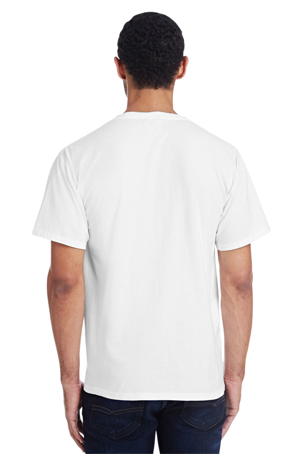 ComfortWash By Hanes GDH150 Mens Short Sleeve Crewneck T-Shirt w/ Pocket White Model Back