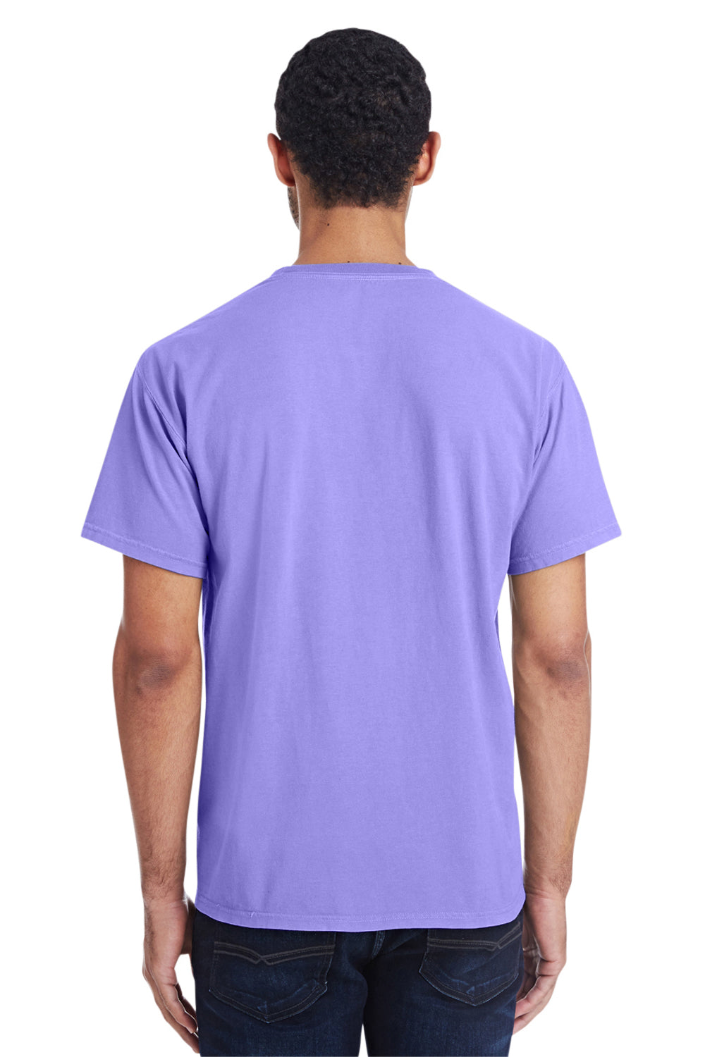 ComfortWash By Hanes GDH150 Mens Short Sleeve Crewneck T-Shirt w/ Pocket Lavender Purple Model Back