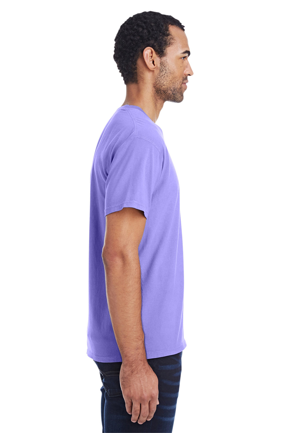 ComfortWash By Hanes GDH150 Mens Short Sleeve Crewneck T-Shirt w/ Pocket Lavender Purple Model Side