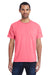 ComfortWash By Hanes GDH150 Mens Short Sleeve Crewneck T-Shirt w/ Pocket Coral Craze Pink Model Front