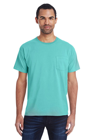 ComfortWash By Hanes GDH150 Mens Short Sleeve Crewneck T-Shirt w/ Pocket Mint Green Model Front