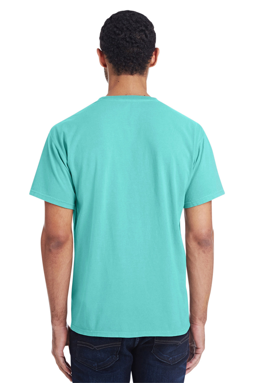 ComfortWash By Hanes GDH150 Mens Short Sleeve Crewneck T-Shirt w/ Pocket Mint Green Model Back