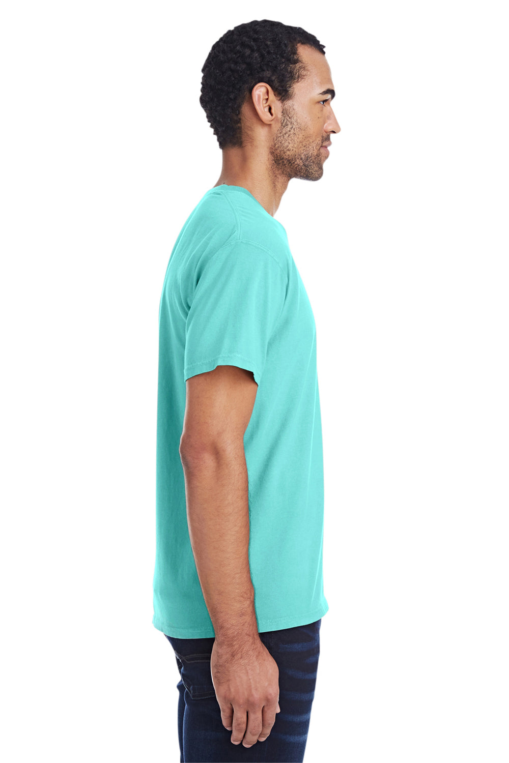 ComfortWash By Hanes GDH150 Mens Short Sleeve Crewneck T-Shirt w/ Pocket Mint Green Model Side