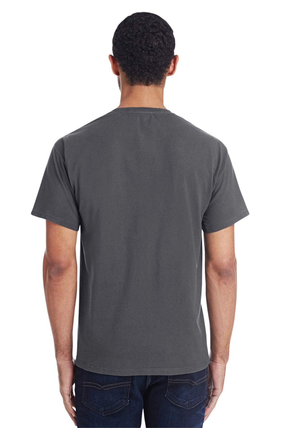 ComfortWash By Hanes GDH150 Mens Short Sleeve Crewneck T-Shirt w/ Pocket Railroad Grey Model Back