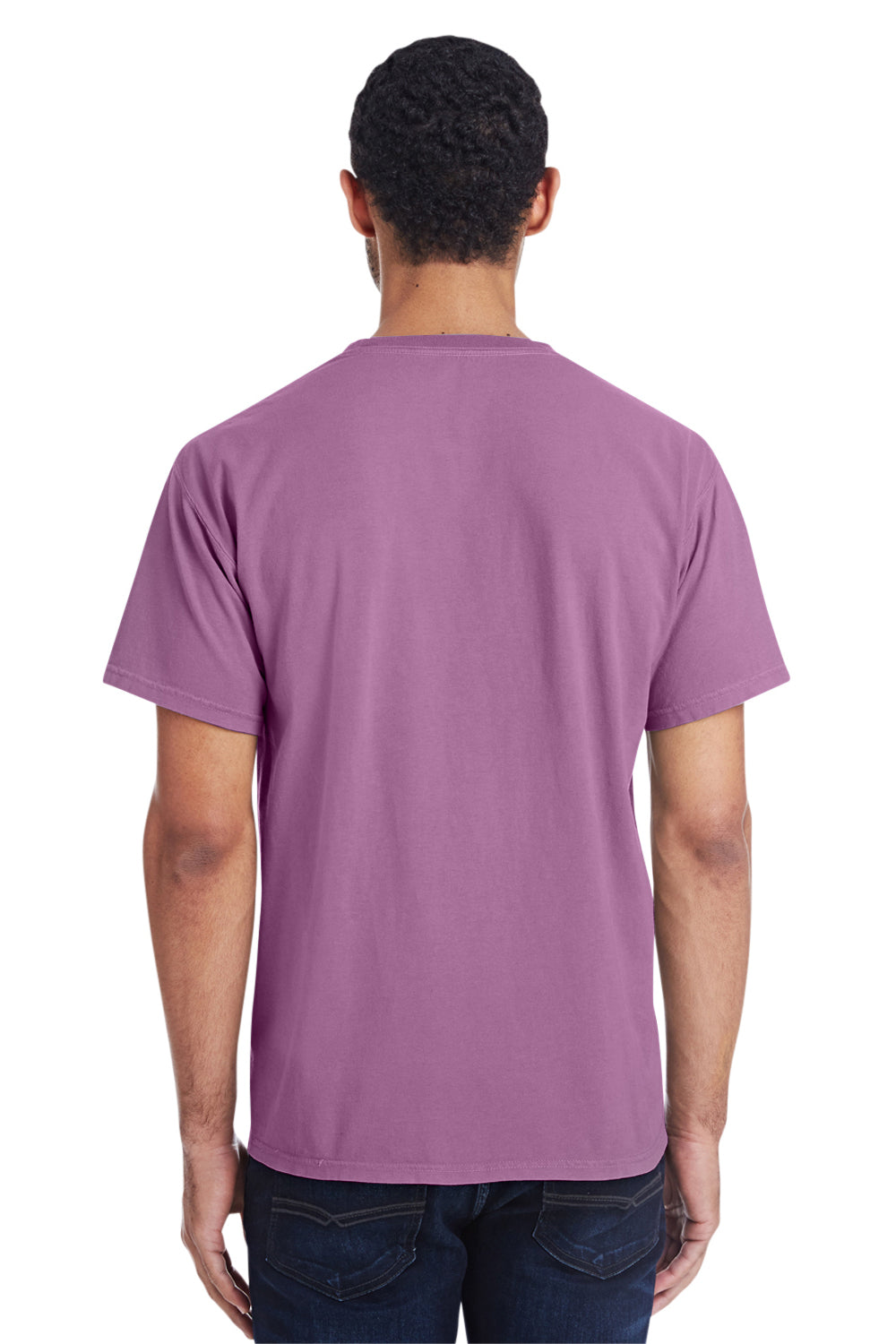 ComfortWash By Hanes GDH150 Mens Short Sleeve Crewneck T-Shirt w/ Pocket Plum Purple Model Back