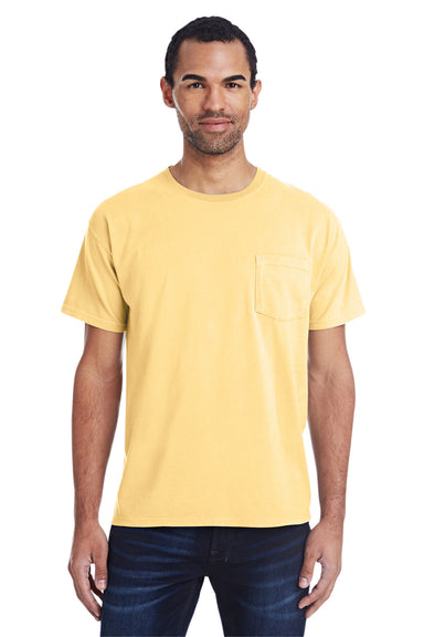 ComfortWash By Hanes GDH150 Mens Short Sleeve Crewneck T-Shirt w/ Pocket Summer Squash Yellow Model Front