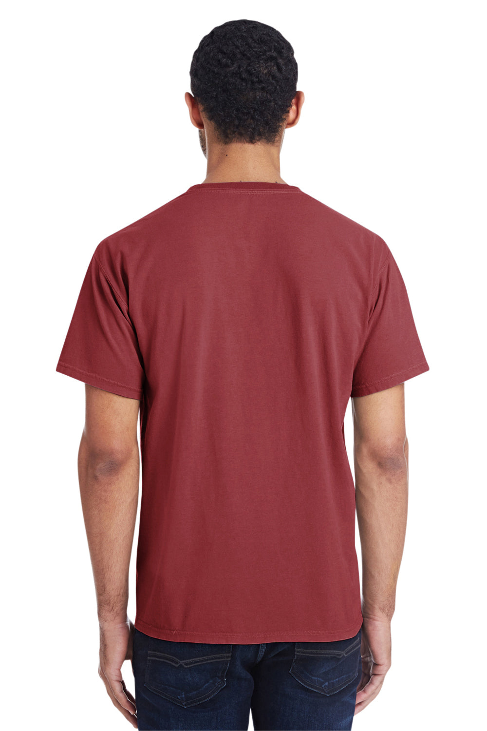 ComfortWash By Hanes GDH150 Mens Short Sleeve Crewneck T-Shirt w/ Pocket Cayenne Red Model Back