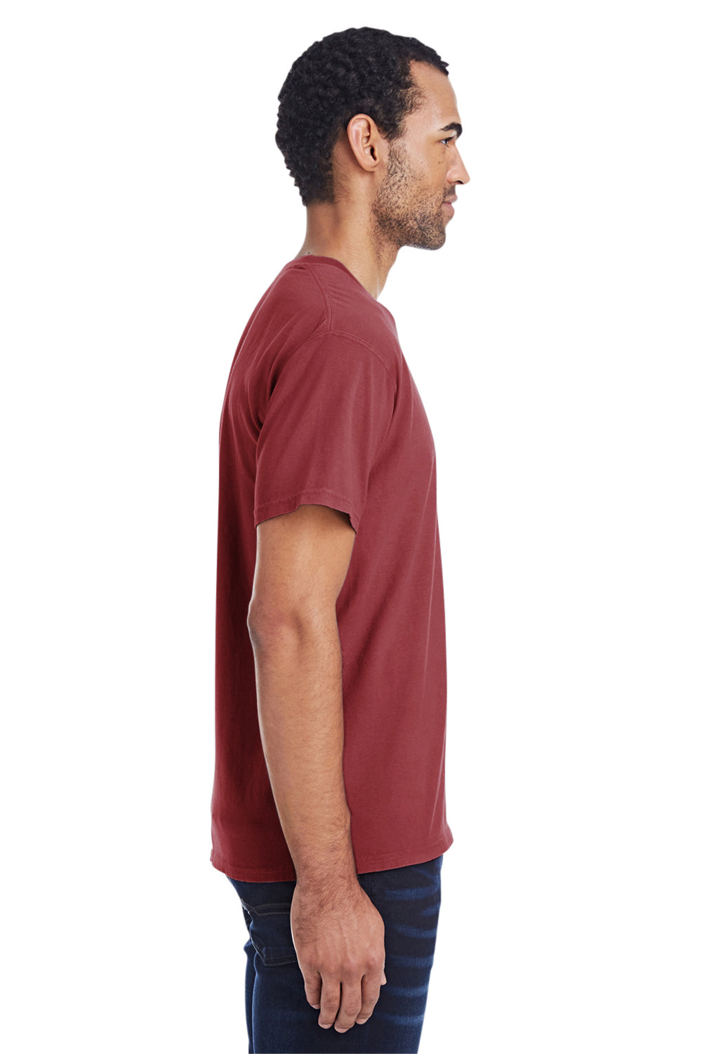 ComfortWash By Hanes GDH150 Mens Short Sleeve Crewneck T-Shirt w/ Pocket Cayenne Red Model Side