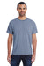 ComfortWash By Hanes GDH150 Mens Short Sleeve Crewneck T-Shirt w/ Pocket Saltwater Blue Model Front