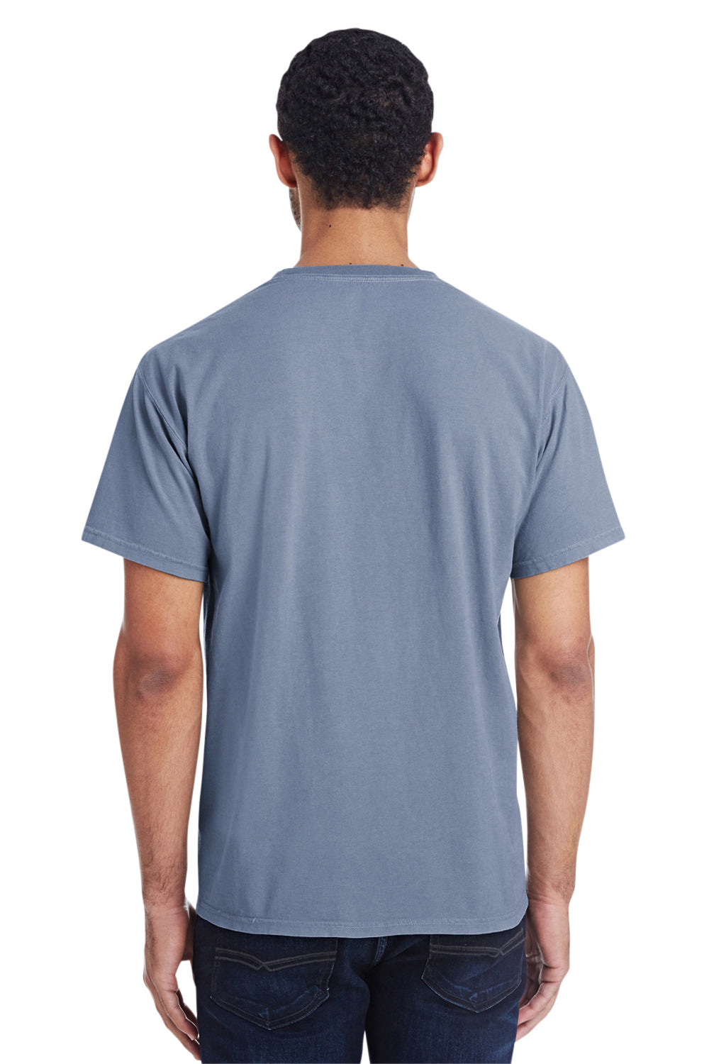 ComfortWash By Hanes GDH150 Mens Short Sleeve Crewneck T-Shirt w/ Pocket Saltwater Blue Model Back