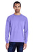 ComfortWash By Hanes GDH250 Mens Long Sleeve Crewneck T-Shirt w/ Pocket Lavender Purple Model Front