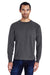 ComfortWash By Hanes GDH250 Mens Long Sleeve Crewneck T-Shirt w/ Pocket Railroad Grey Model Front