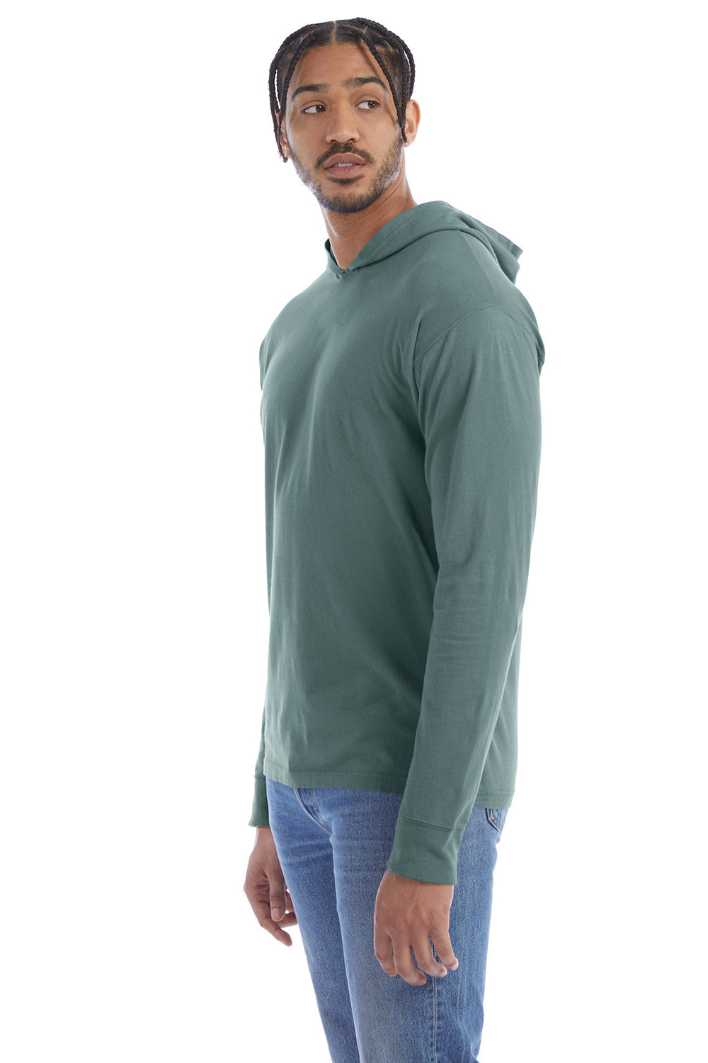 ComfortWash By Hanes GDH280 Mens Jersey Long Sleeve Hooded T-Shirt Hoodie Cypress Green Model 3q